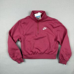 Nike Club Fleece Half Zip Sweatshirt Girls Medium, Sweet Beet Pink/White NWT